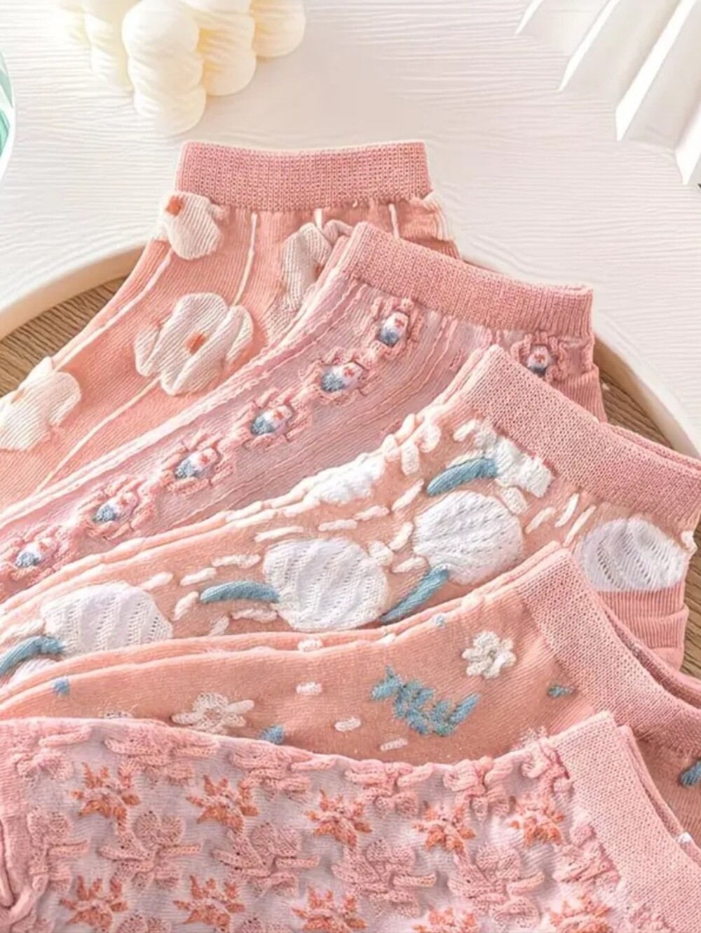 5-Pair Women'S Dusty Pink Short Socks - Floral Designs Cute Women's